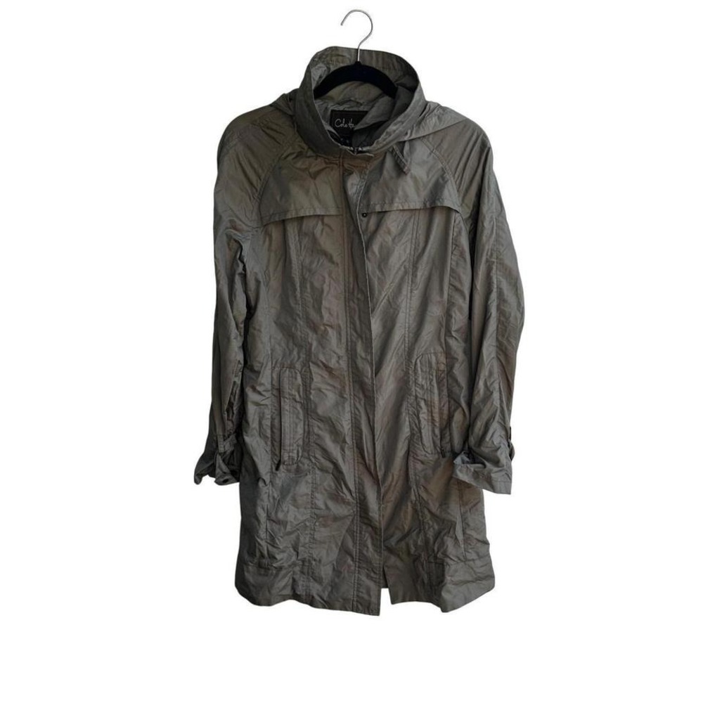 Cole Haan Women's M Gray Hooded Lightweight Water Resistant Trench Coat